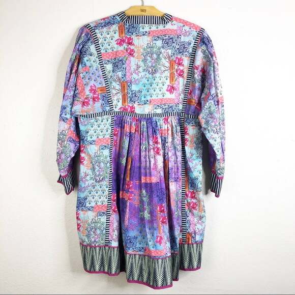 J Pret Boho Babydoll Blouse Tassels Women Small Mixed Media Floral Stripe V Neck - Picture 5 of 6